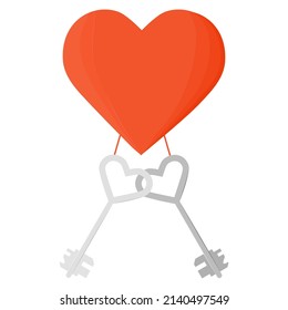 Vector illustration Happy Valentine's Day. Two Keys in heart shape. Romantic. Together. Love, relationship, dating concept. Couple in love