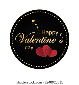 Vector illustration. Happy Valentine's day. Gold lettering on a black circle. For printing advertising materials, announcements, posters, signs. Sale, discount, symbol, icon