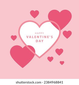 Vector illustration Happy Valentine's Day of simple card, banner or background with heart frames and pattern in modern flat style for decor, greetings, packaging, print, web, promo, sales, love.