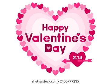 Vector illustration for Happy Valentine's Day logo. Pink heart-shaped frame. White background.