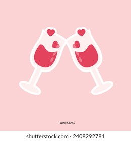 Vector illustration Happy Valentines Day Wine Glass Cheers editable post template