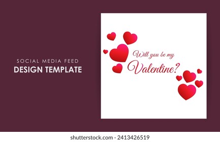 Vector illustration of Happy Valentines Day social media feed template