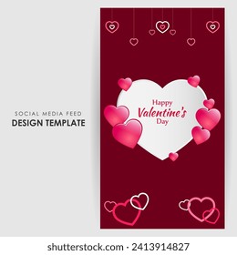 Vector illustration of Happy Valentines Day social media feed template