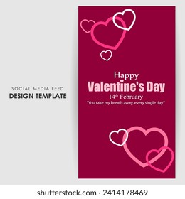 Vector illustration of Happy Valentines Day social media feed template