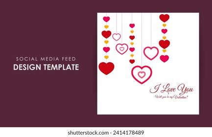 Vector illustration of Happy Valentines Day social media feed template