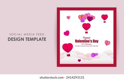 Vector illustration of Happy Valentines Day social media feed template