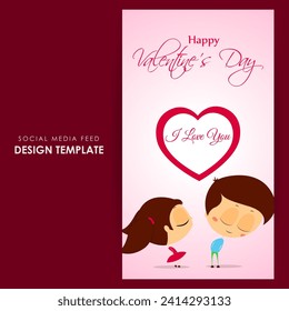 Vector illustration of Happy Valentines Day social media feed template