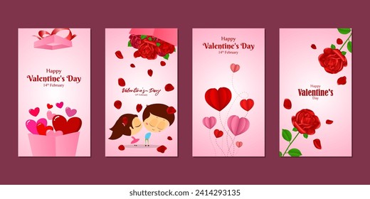 Vector illustration of Happy Valentines Day social media feed template