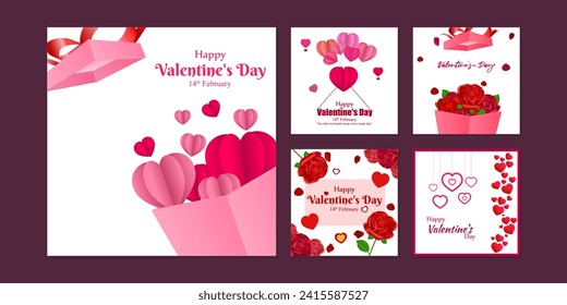 Vector illustration of Happy Valentines Day social media feed template