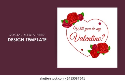 Vector illustration of Happy Valentines Day social media feed template