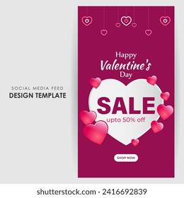 Vector illustration of Happy Valentines Day Sale social media feed template