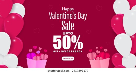 Vector illustration of Happy Valentines Day Sale social media feed template