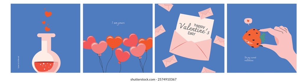 Vector illustration. Happy Valentine's Day, cards, banners for social media. Modern design.