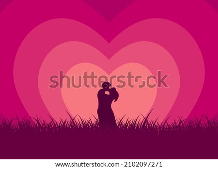 Vector illustration of happy valentine's day design background. Couple silhouette icon. Valentine concept. 14 February. Flat design vector illustration.