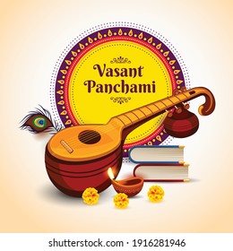 Vector illustration of Happy Vasant Panchami Indian religious festival of Goddess Saraswati celebrated in Spring Season.