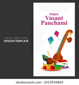 Vector illustration of Happy Vasant Panchami social media feed template written Hindi text means Basant Panchami