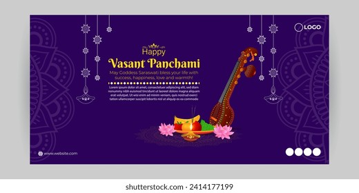 Vector illustration of Happy Vasant Panchami social media feed template written Hindi text means Basant Panchami