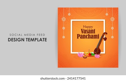 Vector illustration of Happy Vasant Panchami social media feed template written Hindi text means Basant Panchami