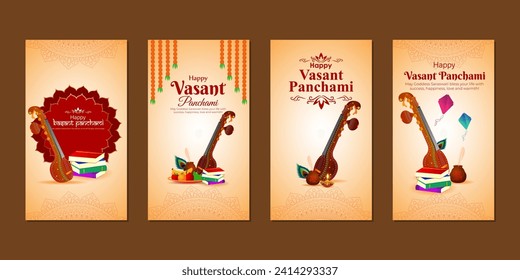 Vector illustration of Happy Vasant Panchami social media feed template written Hindi text means Basant Panchami