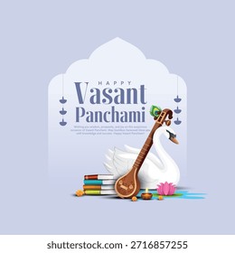 Vector illustration of happy Vasant Panchami puja of India. Creative design for banner, poster, card.