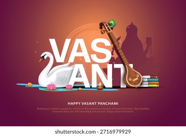 Ilustração vetorial do feliz puja vasant Panchami da Índia. Design criativo para banner, poster, cartão.