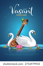 Vector illustration of happy Vasant Panchami puja of India. Creative design for banner, poster, card.