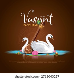 Vector illustration of happy Vasant Panchami puja of India. Creative design for banner, poster, card.