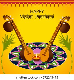 Vector illustration of a Happy Vasant Panchami celebration background with veena.