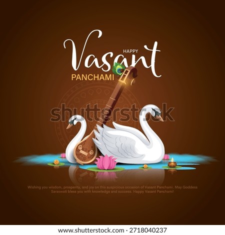 Vector illustration of happy Vasant Panchami puja of India. Creative design for banner, poster, card.
