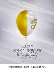 Vector Illustration Of Happy Vatican City  Lateran Treaty Day 11 February. Waving Flags Isolated On Gray Background.