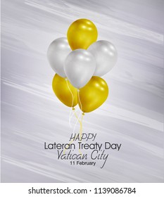 Vector Illustration Of Happy Vatican City  Lateran Treaty Day 11 February. Waving Flags Isolated On Gray Background.