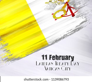 Vector Illustration Of Happy Vatican City  Lateran Treaty Day 11 February. Waving Flags Isolated On Gray Background.