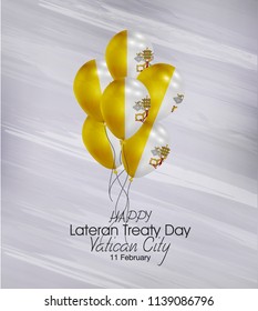 Vector Illustration Of Happy Vatican City  Lateran Treaty Day 11 February. Waving Flags Isolated On Gray Background.