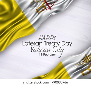 Vector Illustration Of Happy Vatican City Lateran Treaty Day 11 February. Waving Flags Isolated On Gray Background.