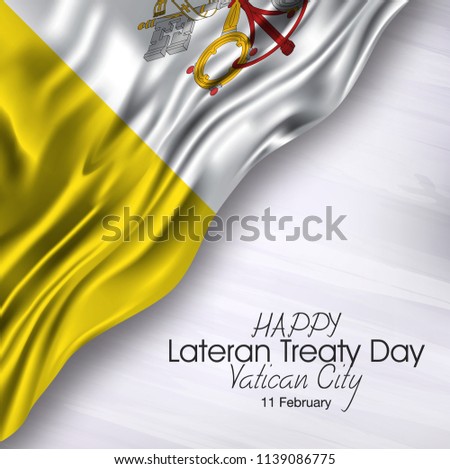 Vector illustration of Happy Vatican city  Lateran Treaty Day 11 February. Waving flags isolated on gray background.