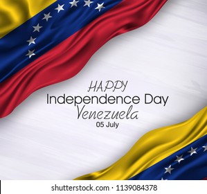 Vector illustration of Happy Venezuela Independence Day 05 July. Waving flags isolated on gray background.