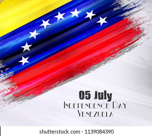 Vector illustration of Happy Venezuela Independence Day 05 July. Waving flags isolated on gray background.