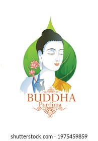 Vector illustration. Happy Vesak Day, Buddha Purnima  design with Lord Buddha meditating, Buddhist festival 