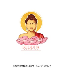 Vector illustration, Happy Vesak Day, Buddha Purnima  design with Lord Buddha meditating on lotus, Buddhist festival 