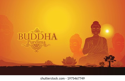 Vector illustration, Happy Vesak Day, Buddha Purnima. Lord Buddha meditating, Buddhist festival 