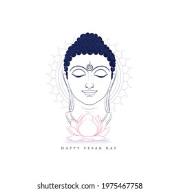 Vector illustration, Happy Vesak Day, Buddha Purnima. Lord Buddha meditating on lotus, Buddhist festival 