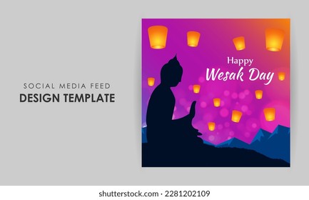 Vector illustration of Happy Vesak Day social media story feed mockup template