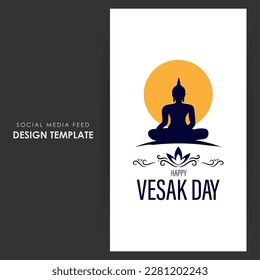 Vector illustration of Happy Vesak Day social media story feed mockup template