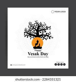 Vector illustration of Happy Vesak Day social media story feed mockup template