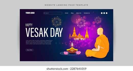 Vector illustration of Happy Vesak Day Website landing page banner mockup Template