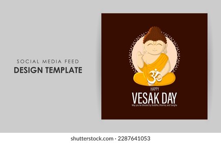 Vector illustration of Happy Vesak Day social media story feed mockup template