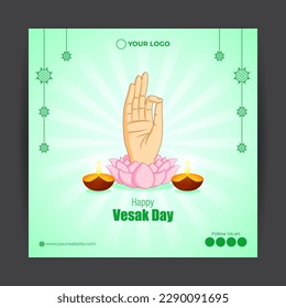 Vector illustration of Happy Vesak Day social media story feed mockup template
