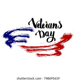 Vector illustration with Happy Veterans Day lettering. November 11 holiday background. Celebration poster with stars. Greeting card.