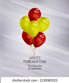 Vector illustration of Happy Vietnam National Day 02 September. Waving flags isolated on gray background.
