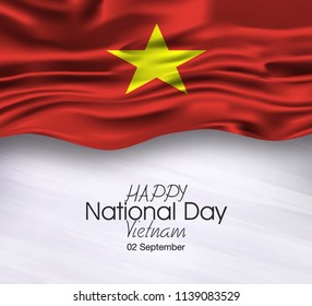 Vector illustration of Happy Vietnam National Day 02 September. Waving flags isolated on gray background.